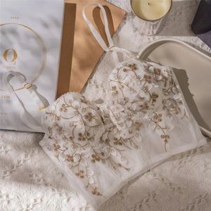 White & Gold Embroidered Corset Bra